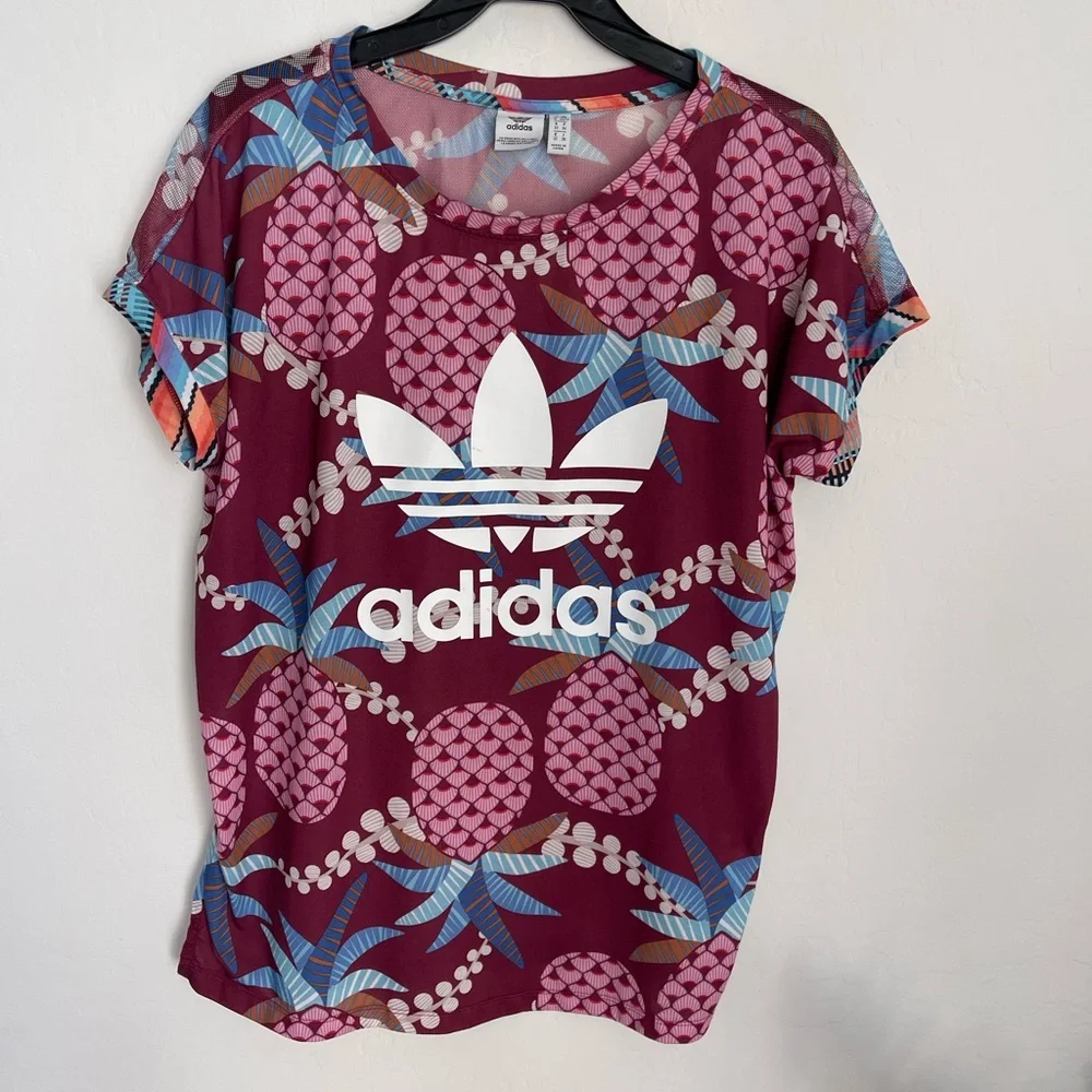 ADIDAS x FARM Rio Pineapple Print Boxy Tee Shirt Size XS Streetwear - Picture 2 of 6
